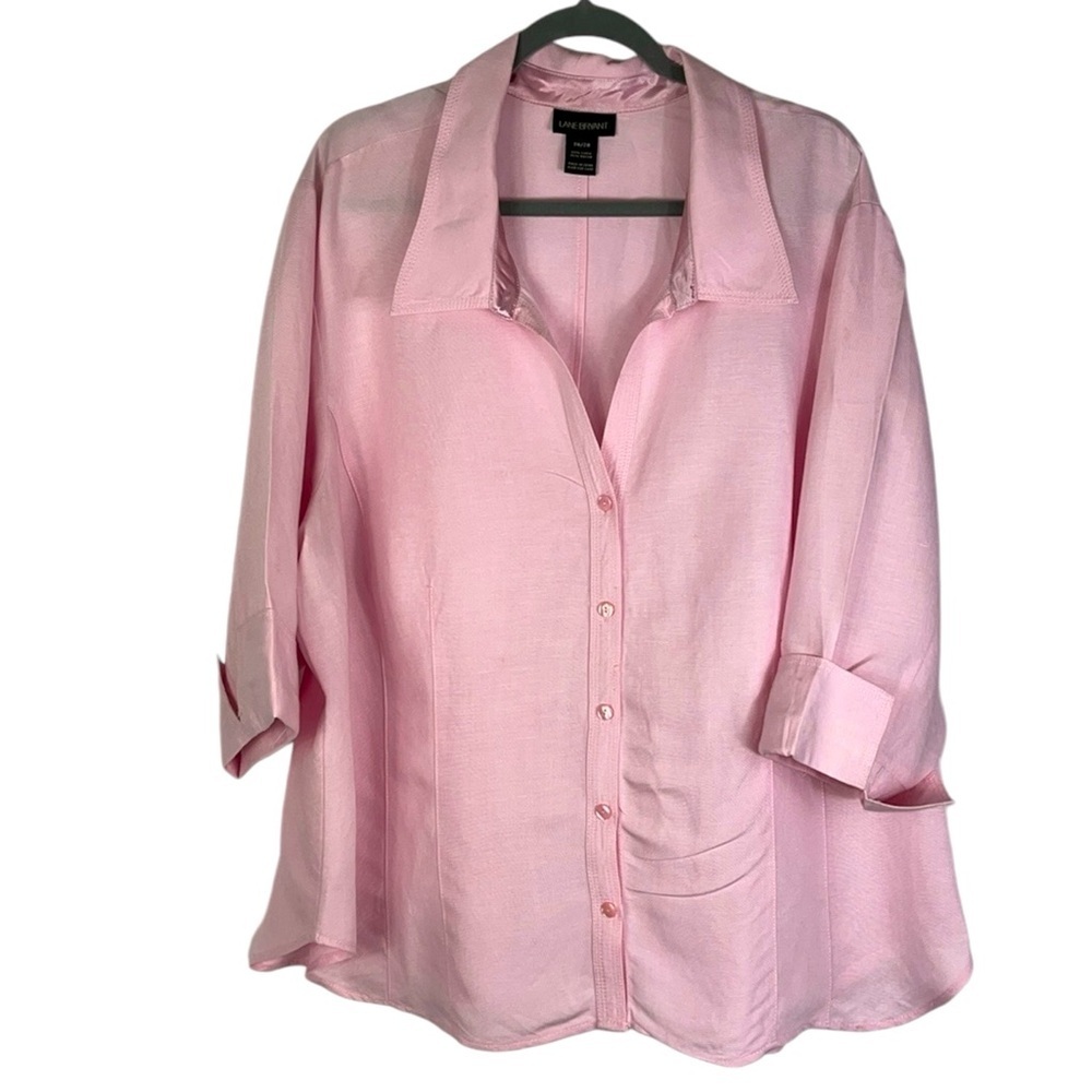 Lane Bryant button down 3/4 sleeve linen cape blouse Sz 26/28